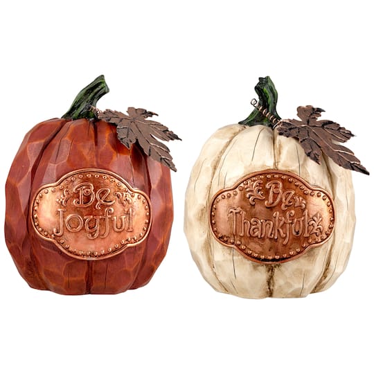 8" Be Joyful Pumpkin Tabletop Décor Set